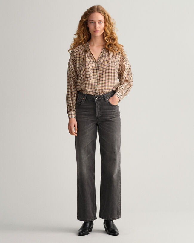 Chemisier en coton et soie &agrave; carreaux