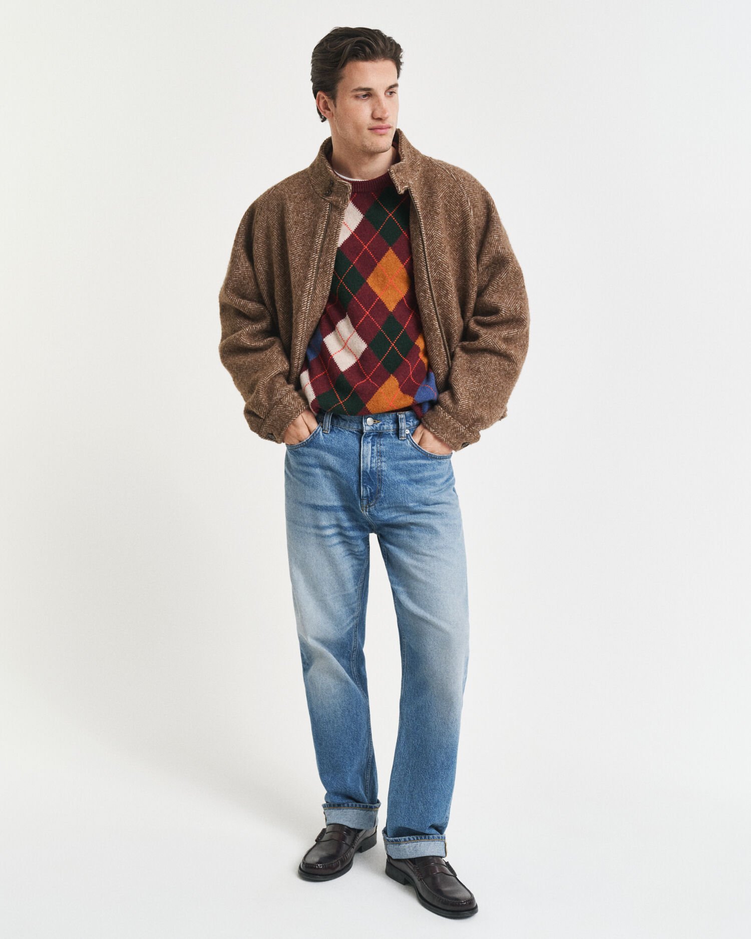 Pull col rond à motif argyle