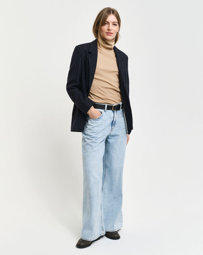 Haut col roulé côtelé à manches longues