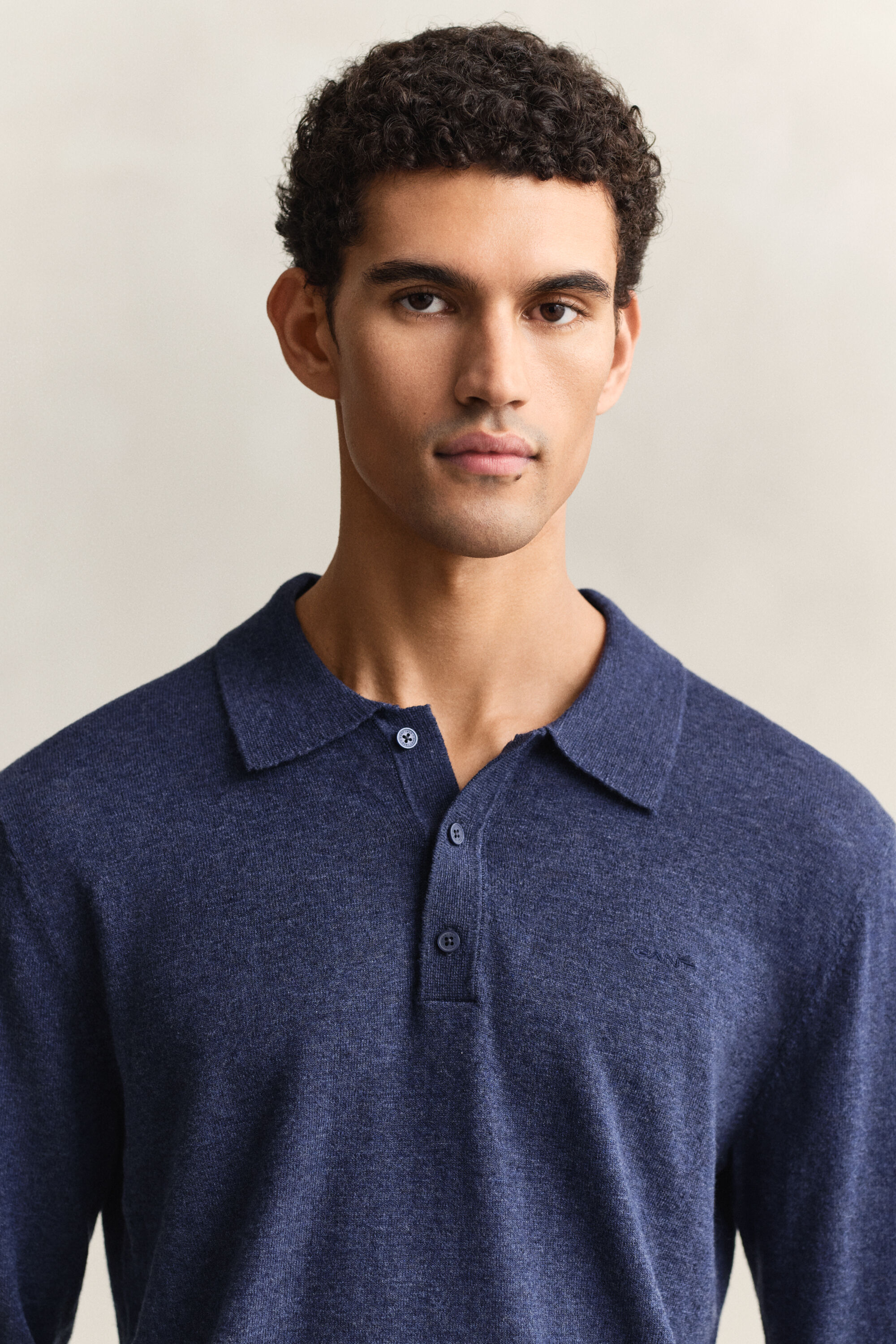 Pull façon polo en coton mélangé flammé