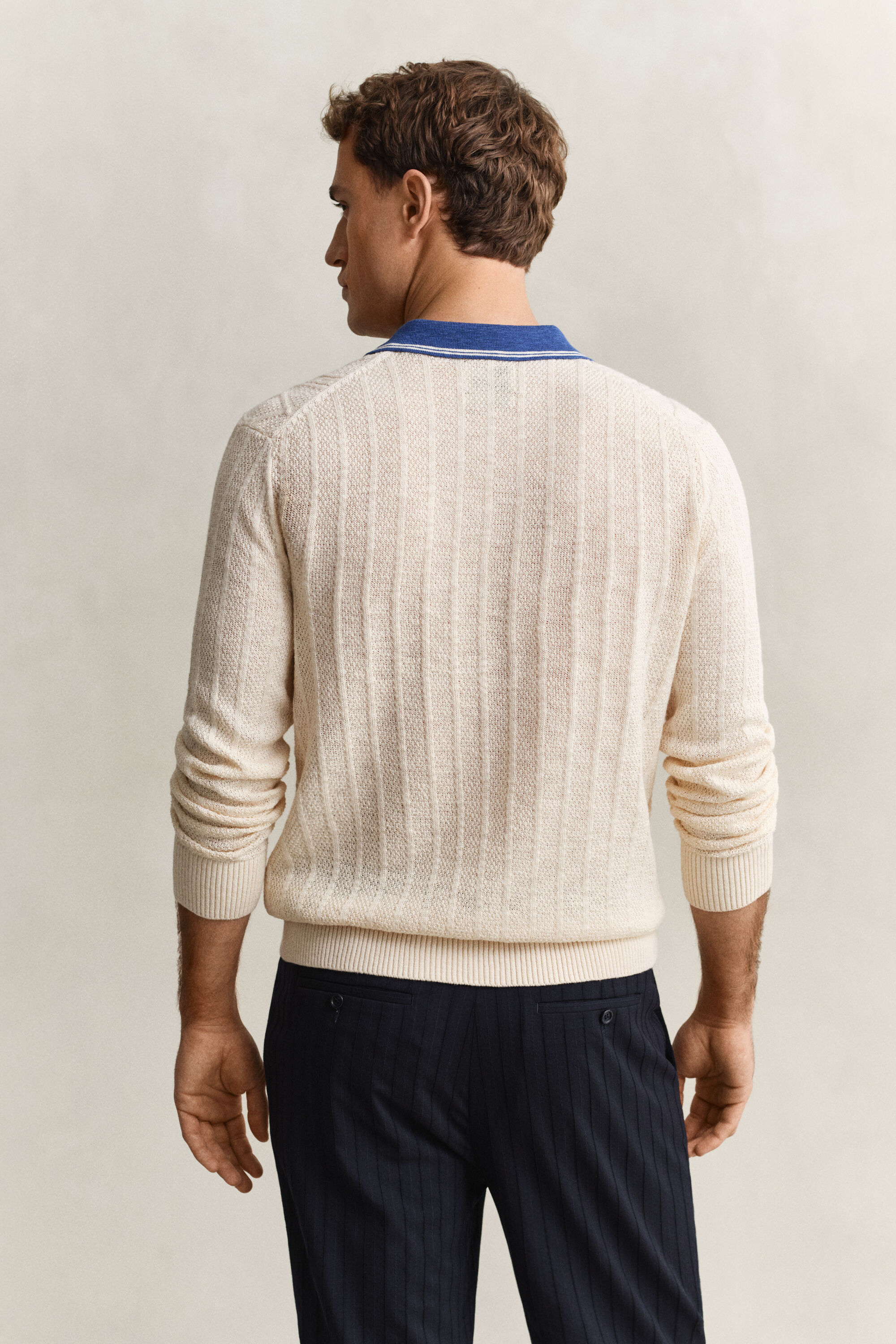 Pull façon polo en maille torsadée