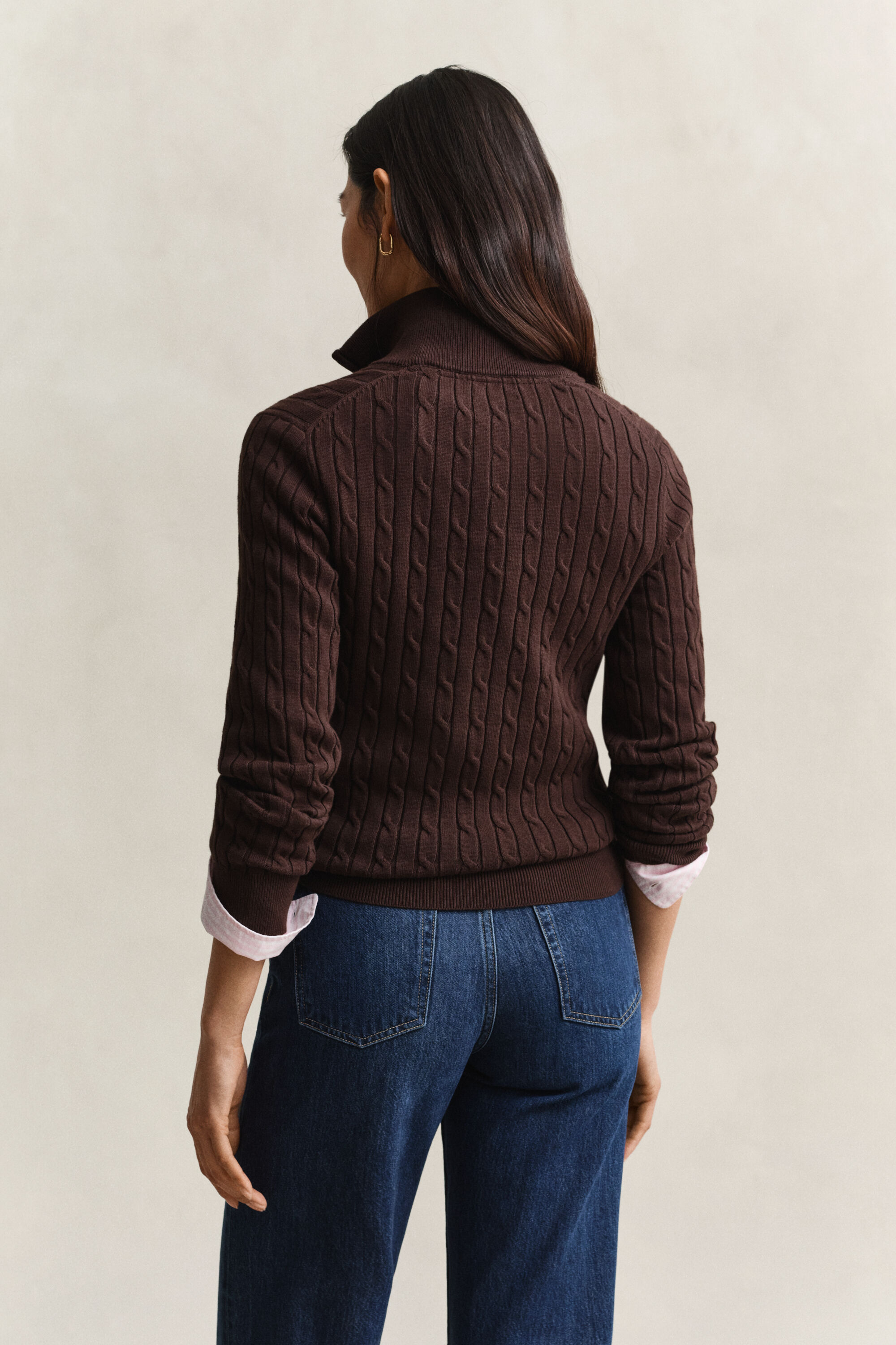 Pull à demi-zip en maille de coton torsadée stretch