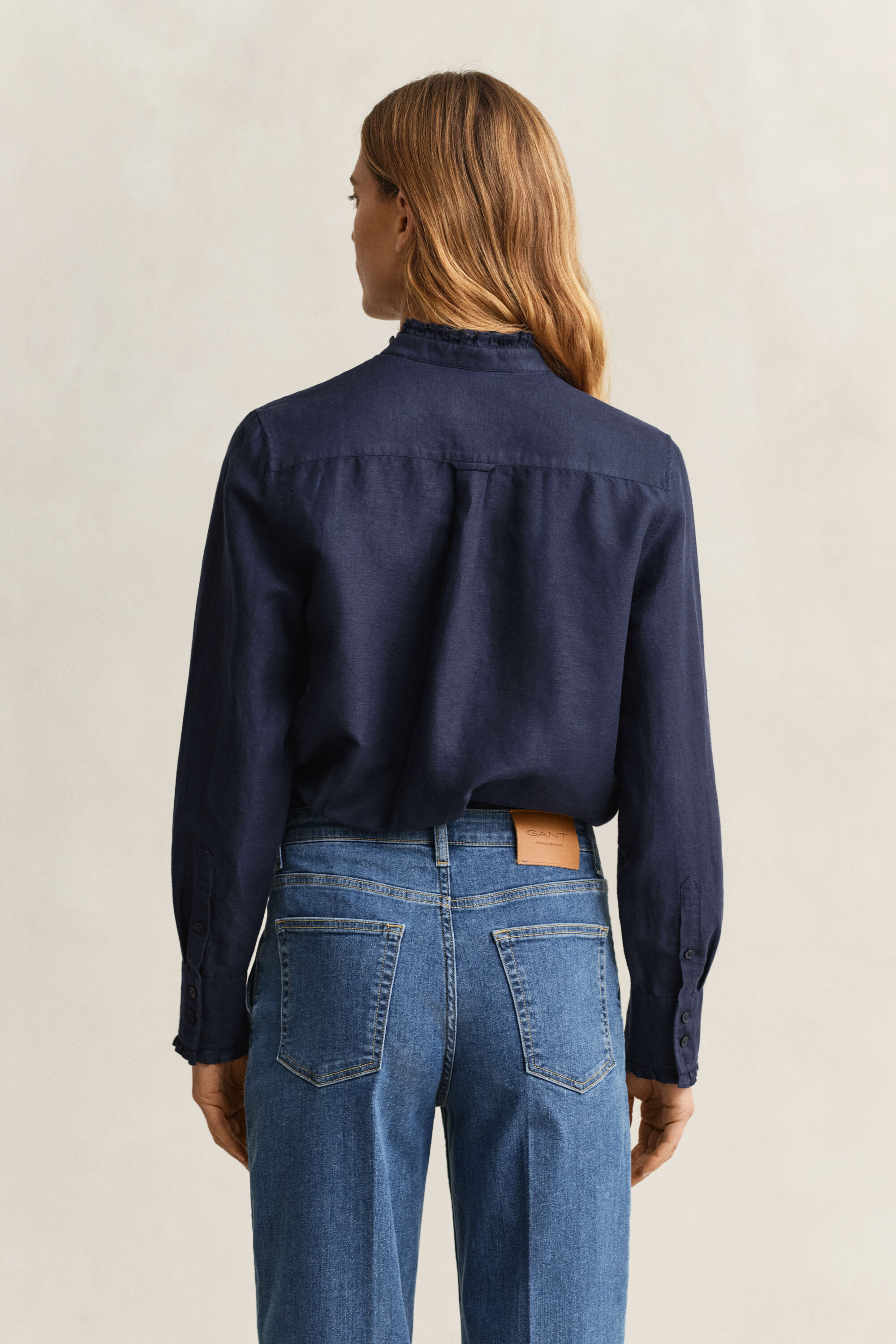 Chemisier à volants en lin mélangé