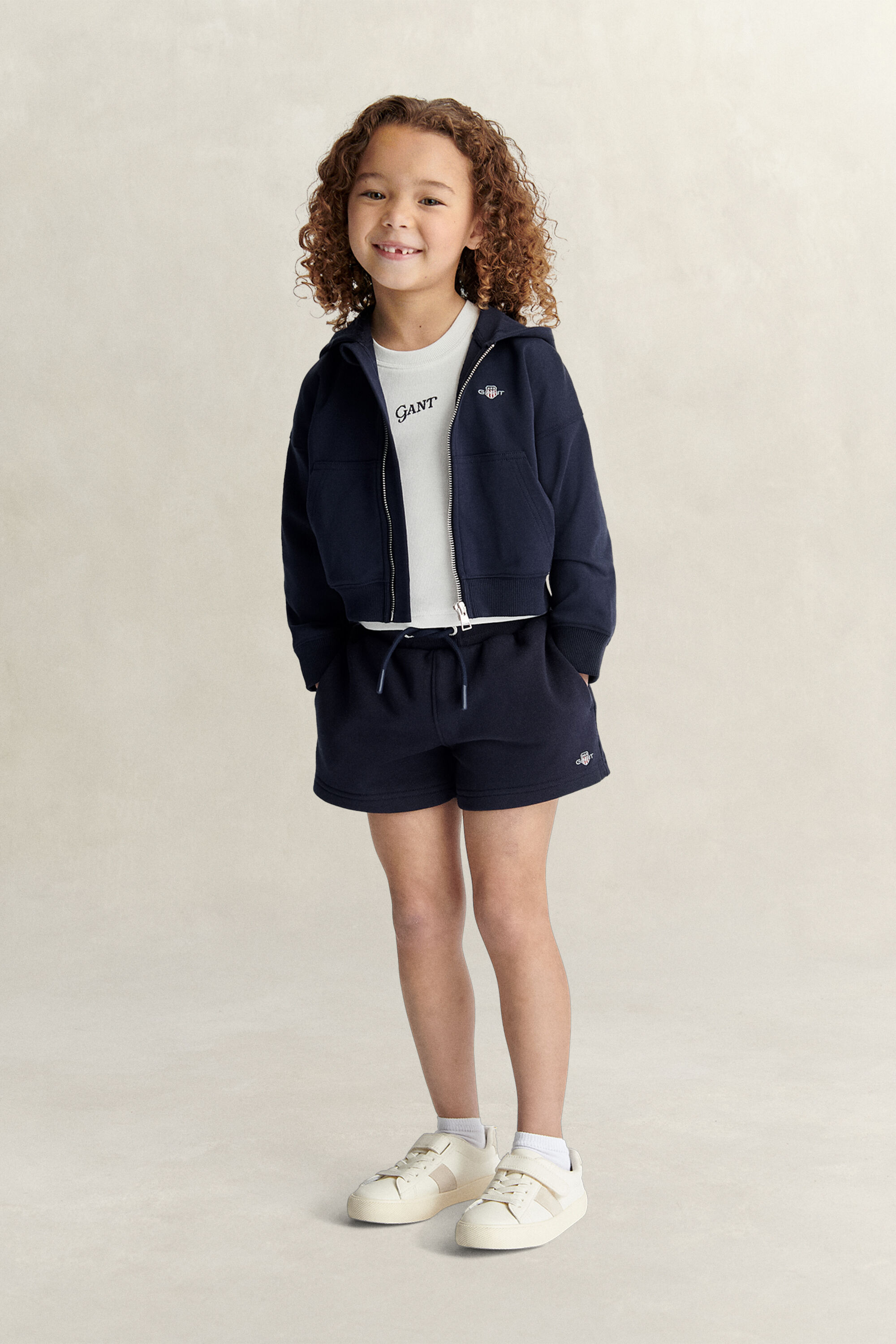 Sweat à capuche court zippé Shield Fille