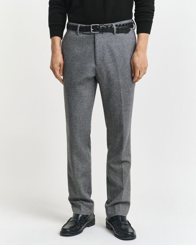 Pantalon de costume coupe slim en flanelle à chevrons