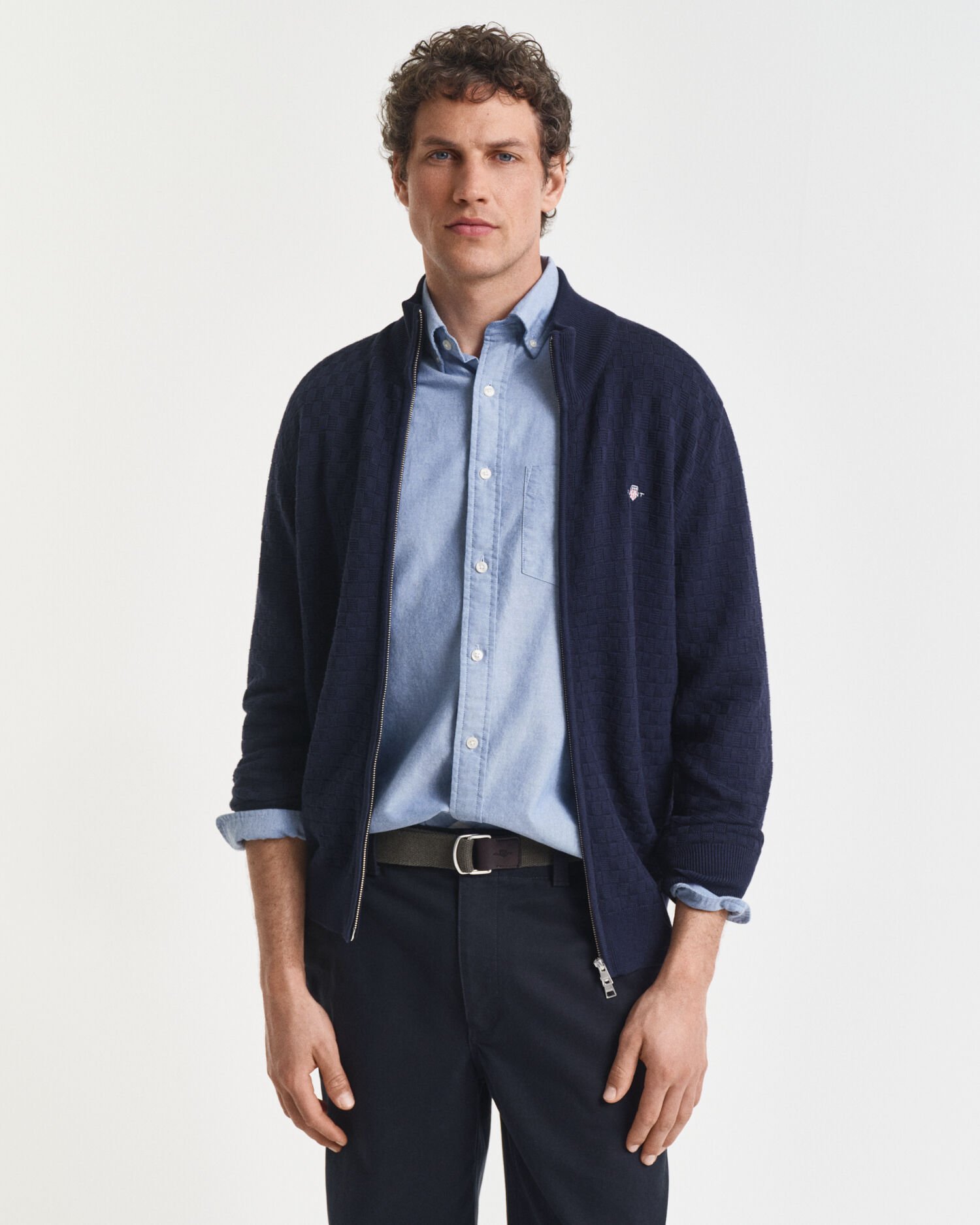 Pull zippé texturé