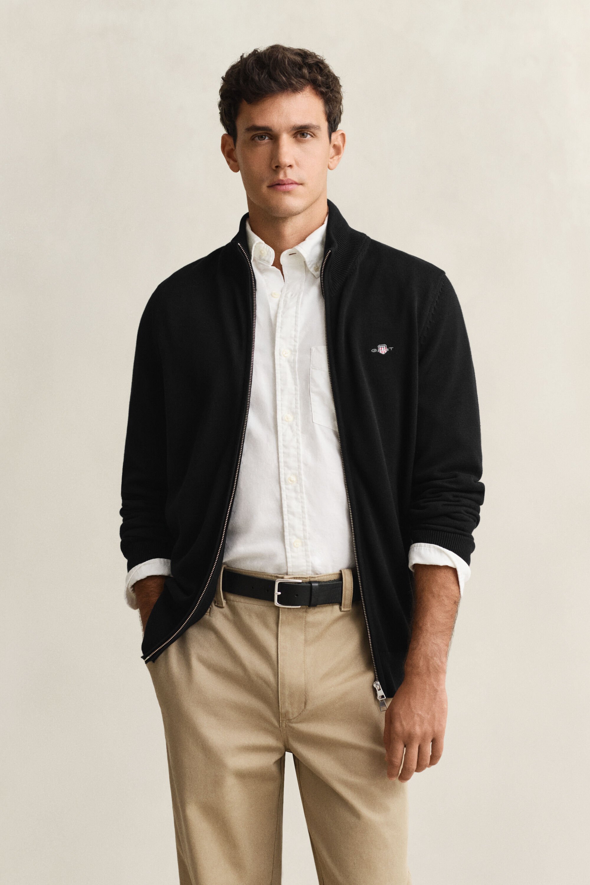 Cardigan zippé en coton décontracté