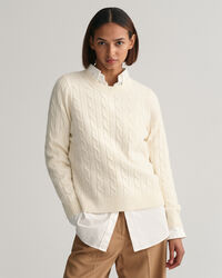 Pull ras du cou en maille torsad&eacute;e en laine d'agneau