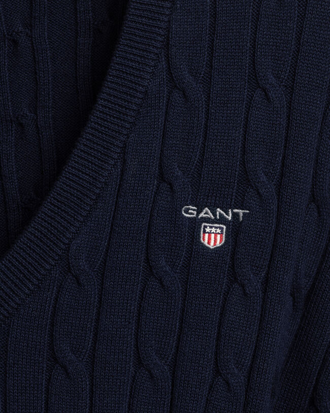 Pull col V en coton stretch à torsades