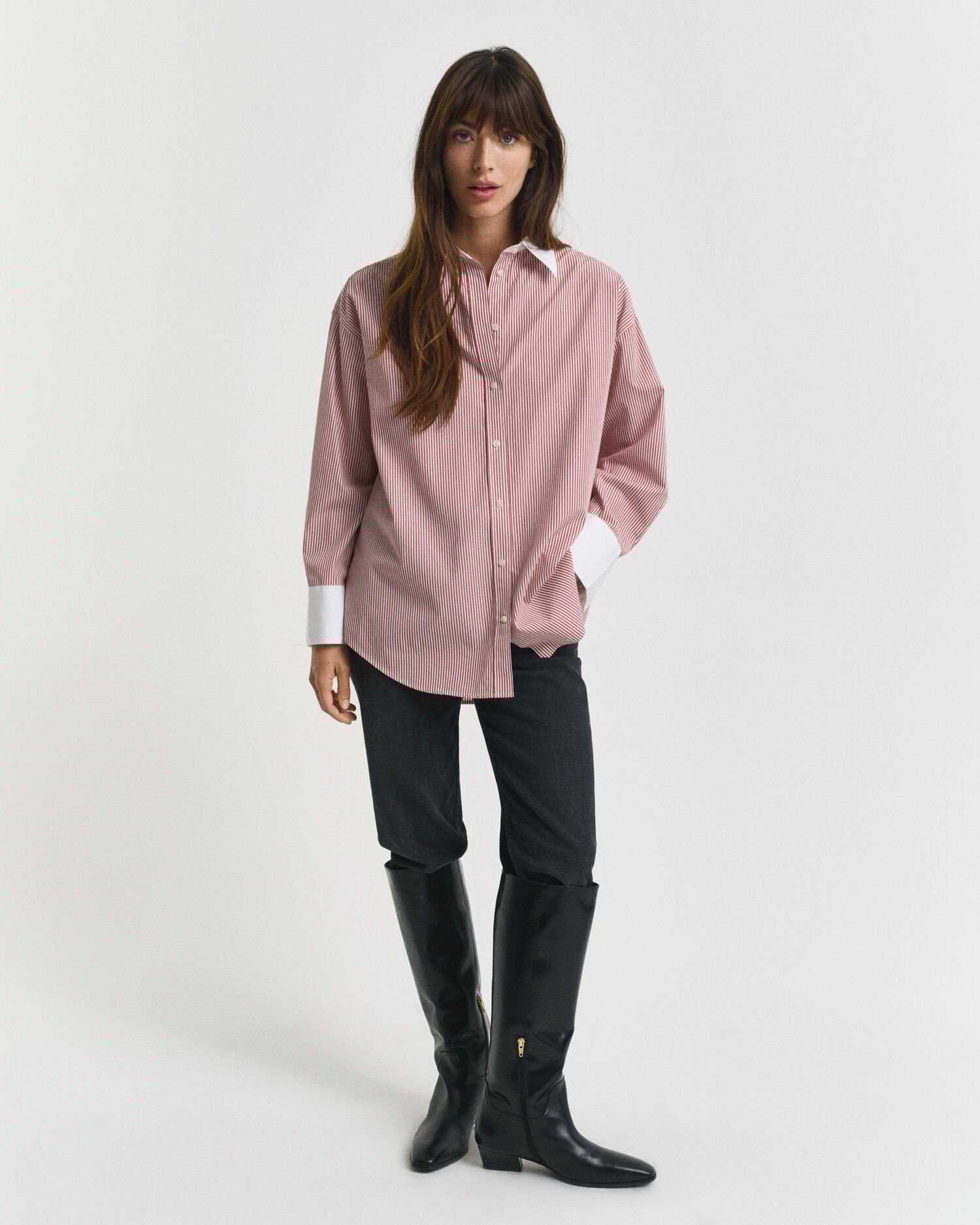 Chemise ultra-ample à rayures avec col contrastant