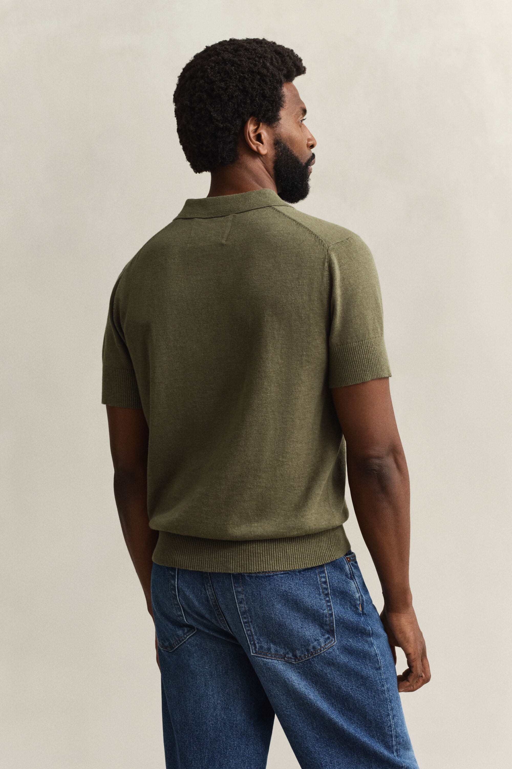 Pull à manches courtes façon polo en coton mélangé flammé