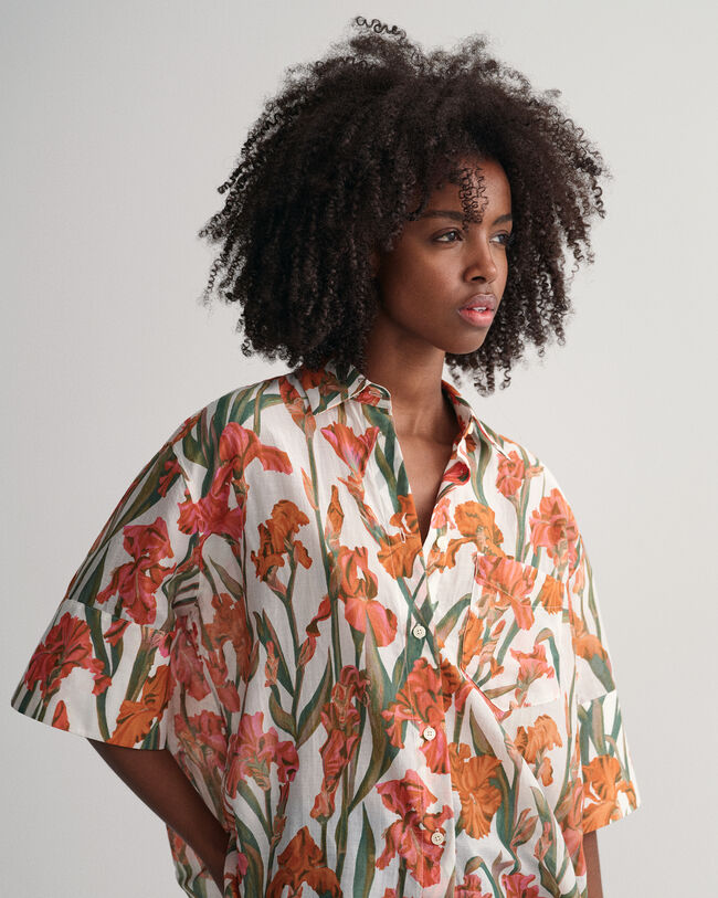 Chemise en coton et soie &agrave; manches courtes et imprim&eacute; Iris