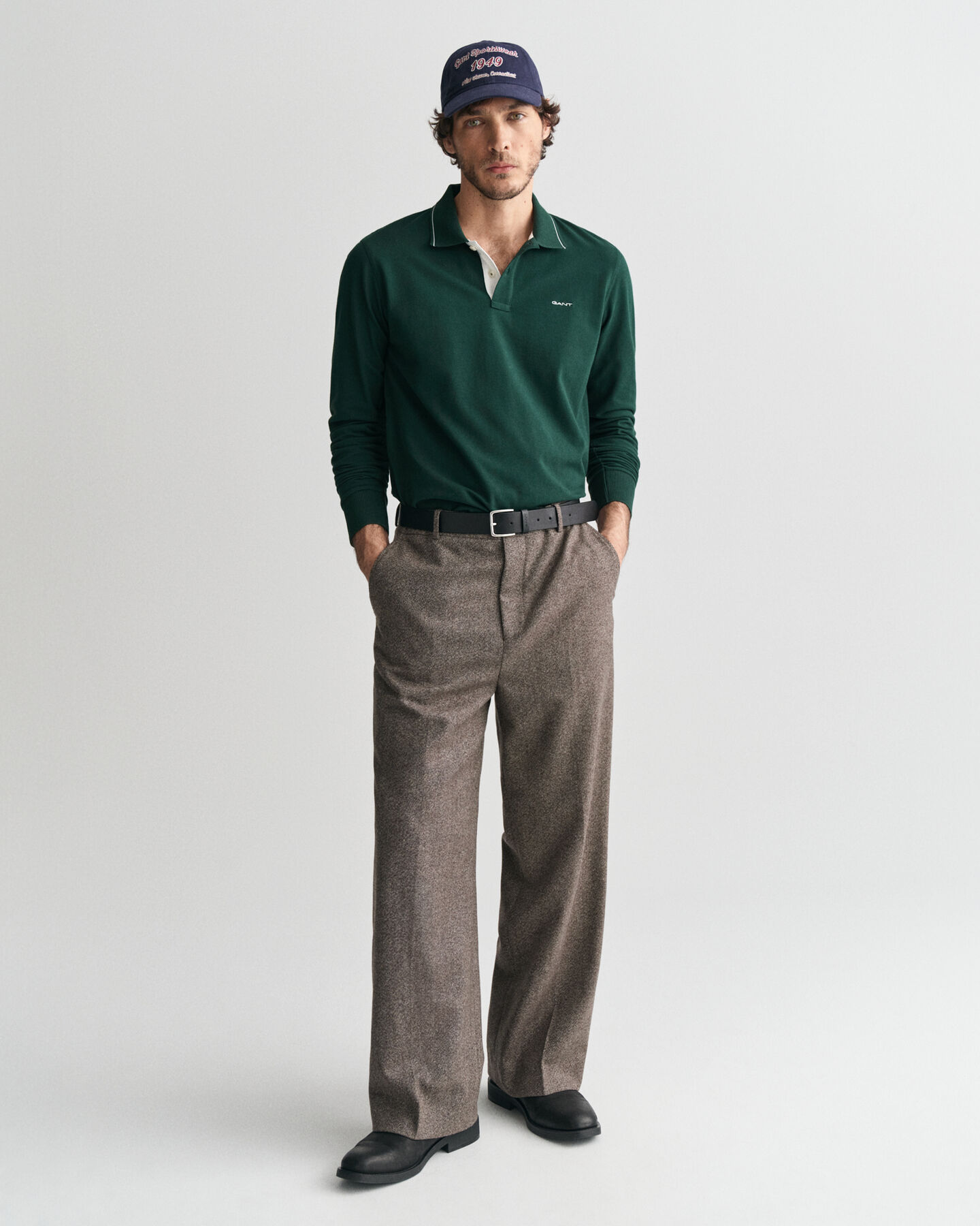 Polo à manches longues avec col texturé