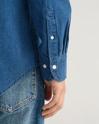 Chemise regular fit en jacquard indigo &agrave; pois