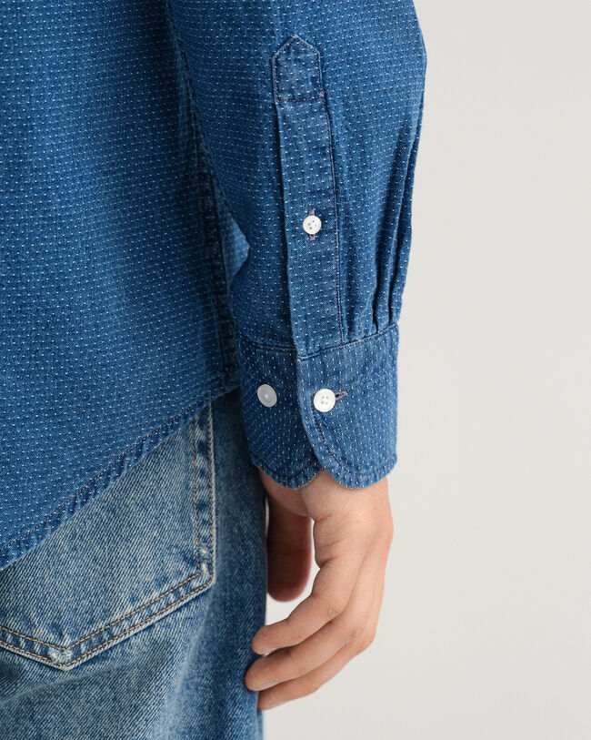 Chemise regular fit en jacquard indigo &agrave; pois