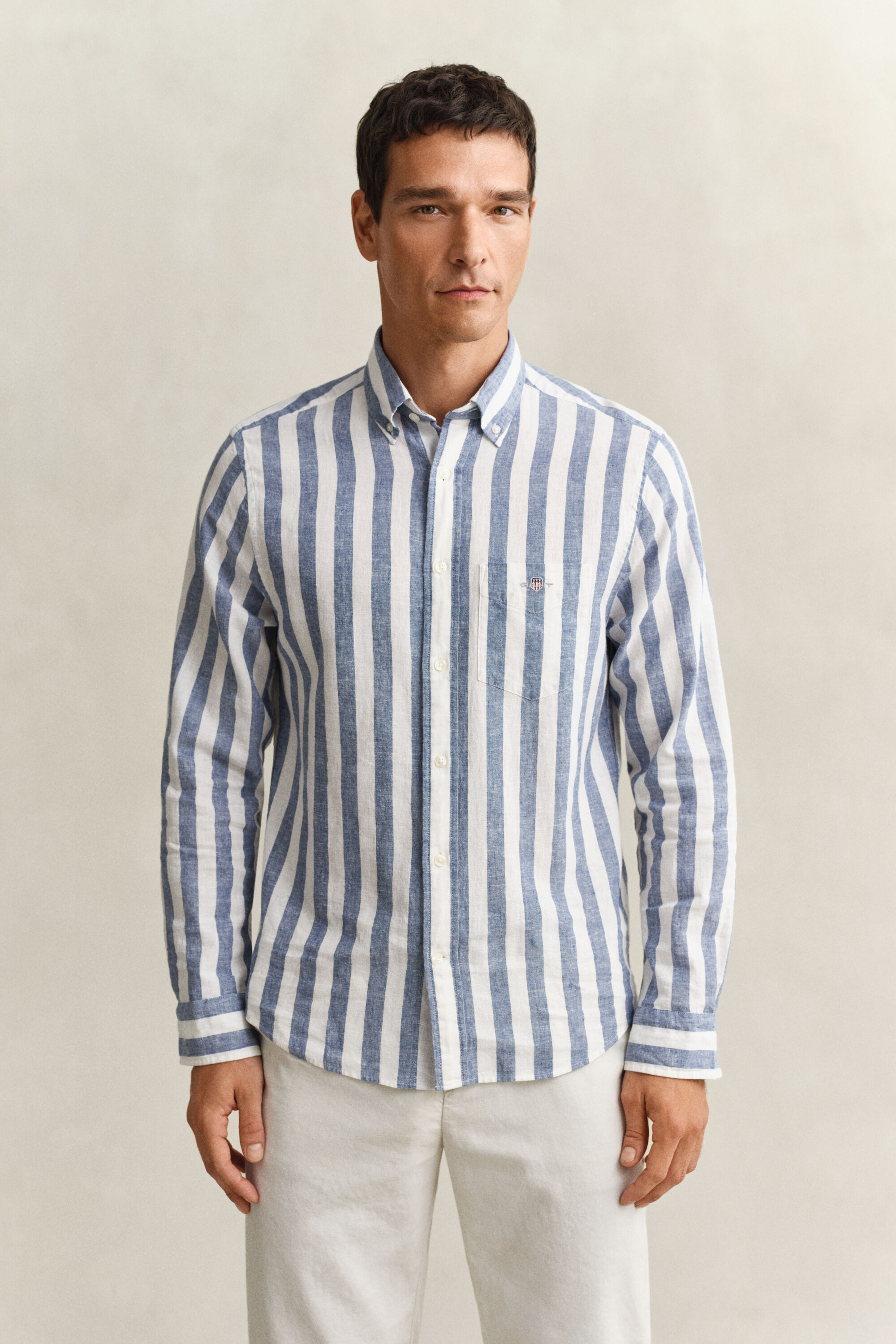 Chemise en lin mélangé à rayures