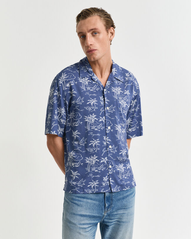 Chemise coupe décontractée à imprimé île tropicale