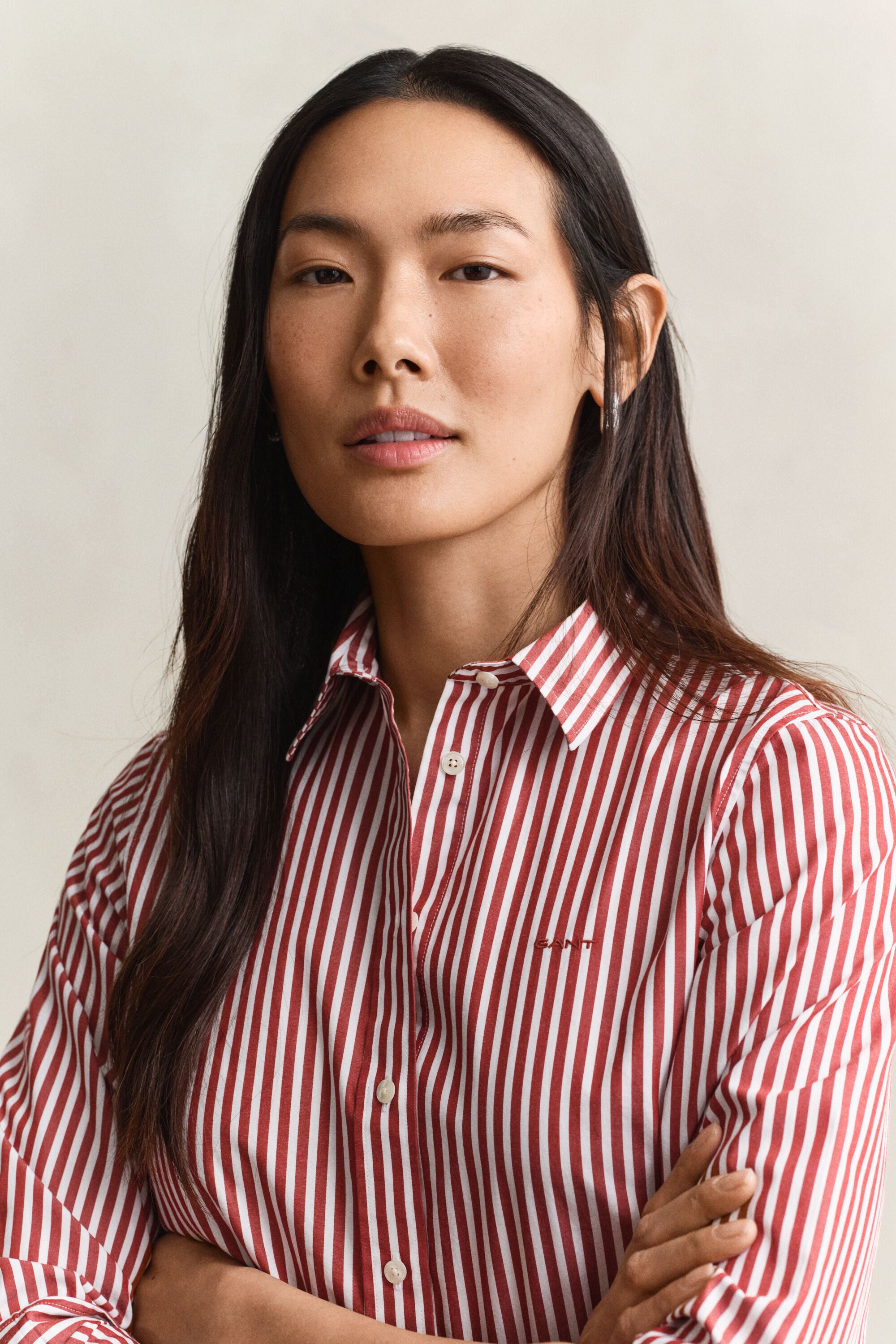 Chemise classique coupe regular en popeline à rayures