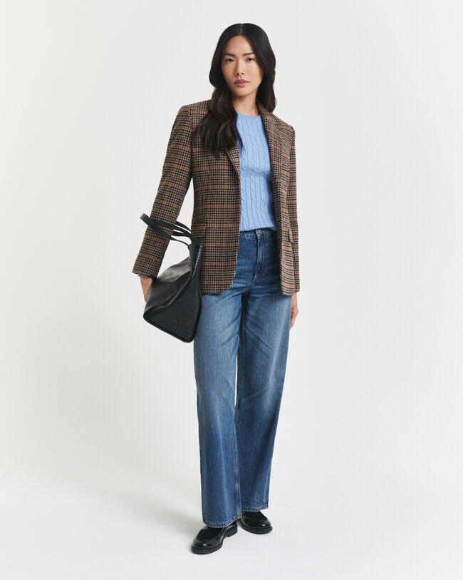 Pull col rond en maille de coton stretch à torsades