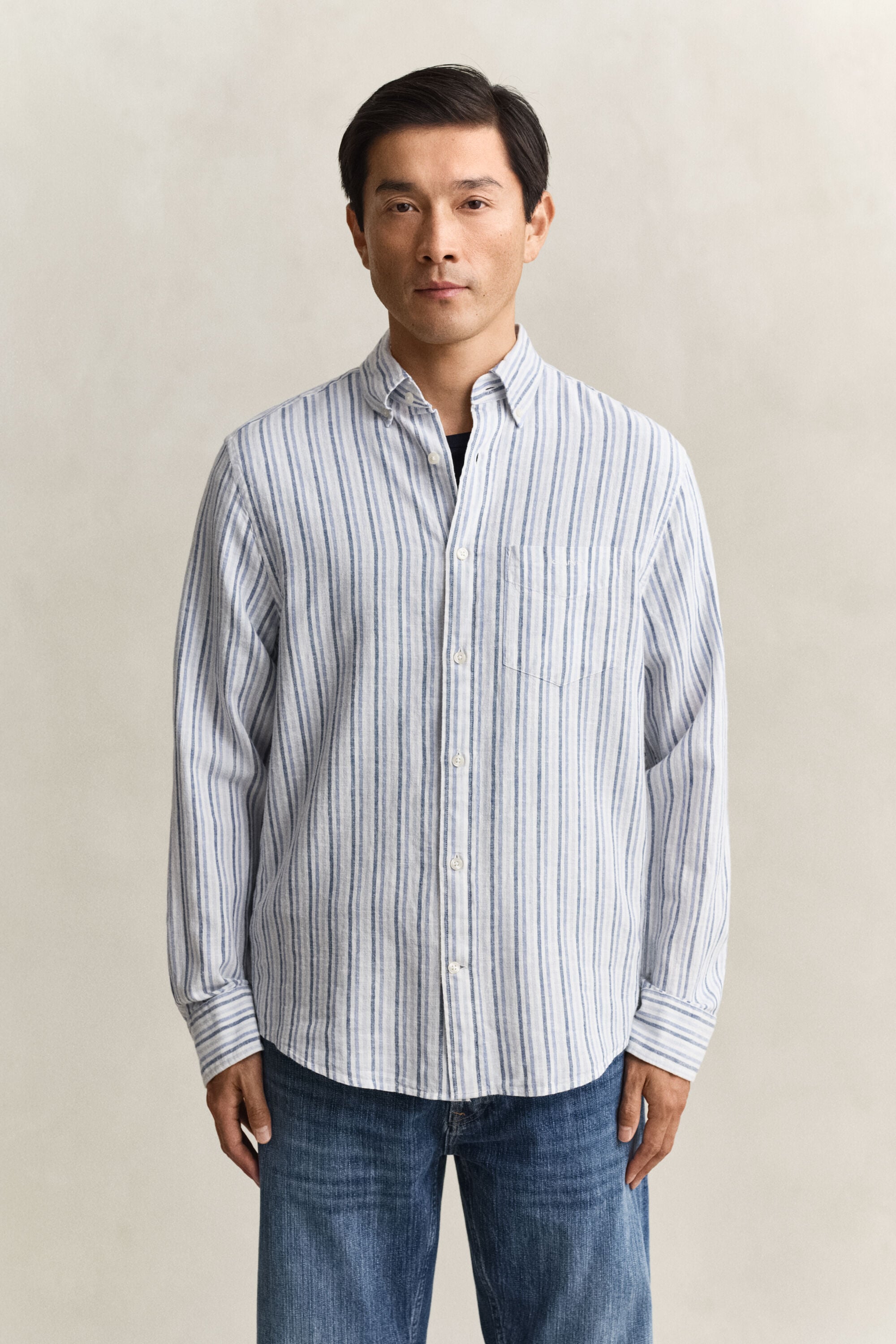 Chemise en lin mélangé à rayures