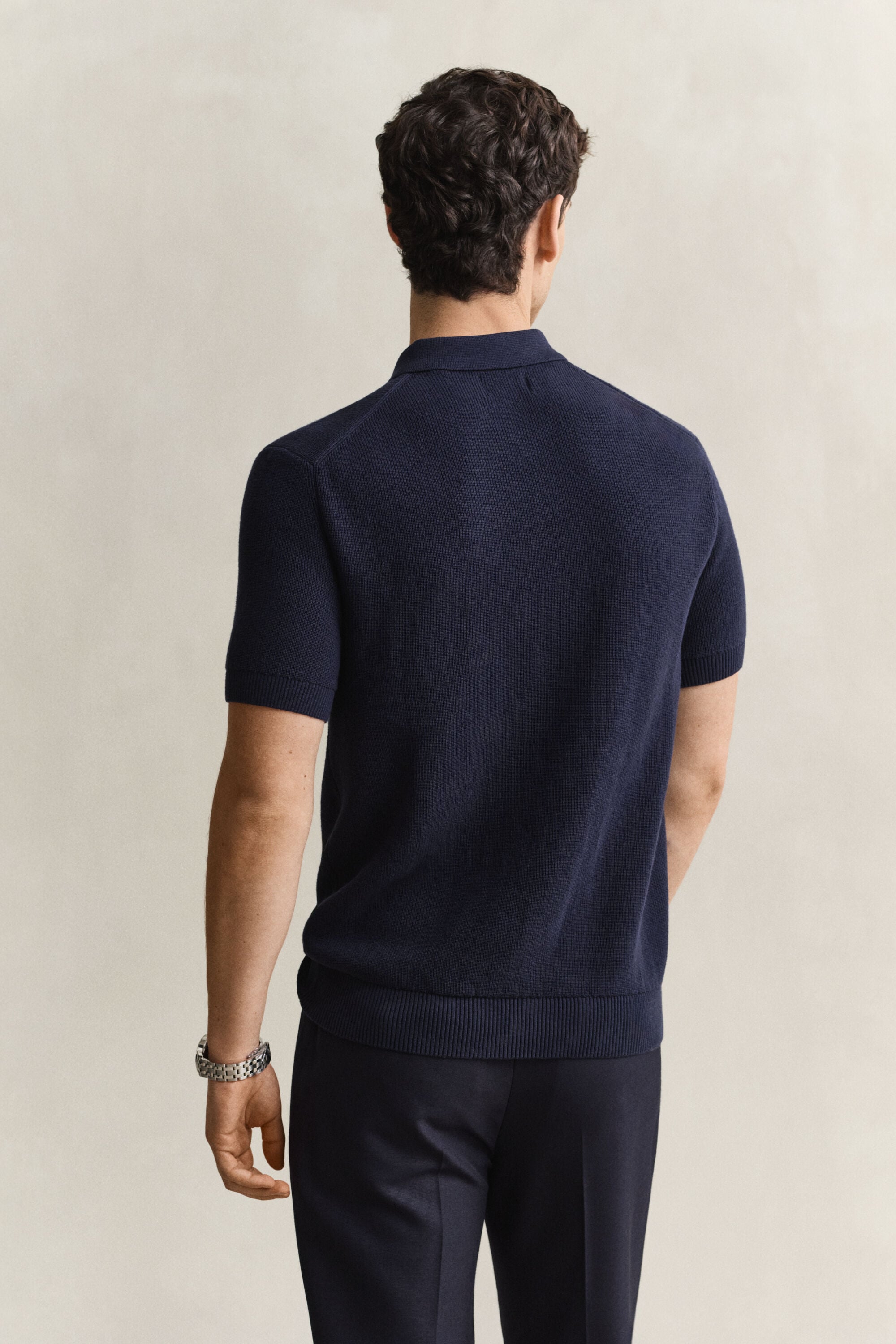 Pull façon polo en coton côtelé