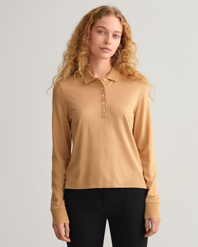 Polo en mati&egrave;re piqu&eacute;e &agrave; manches longues Detail Collar