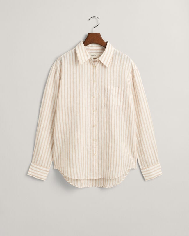 Chemise relaxed fit en lin &agrave; rayures