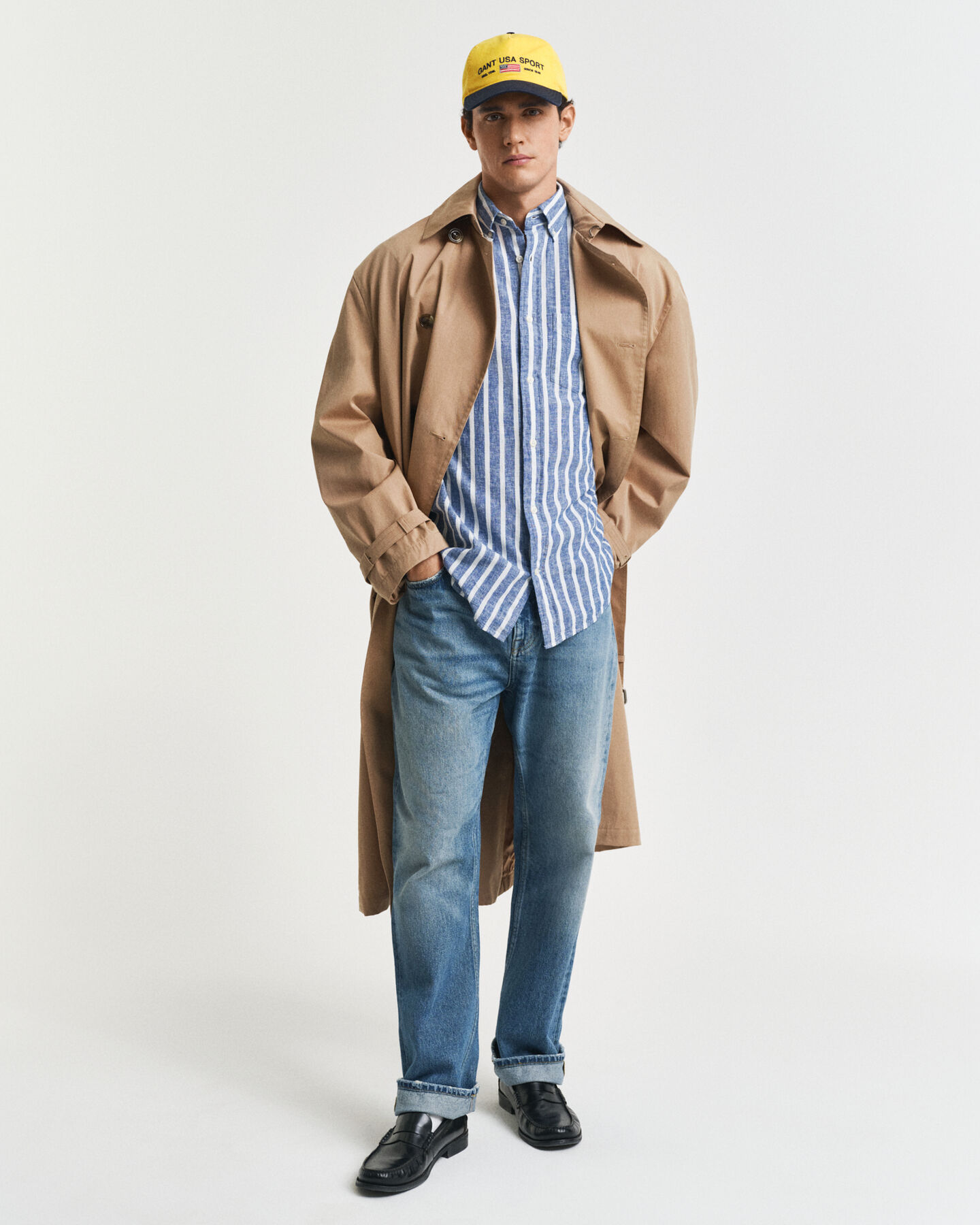 Chemise coupe regular en coton et lin à rayures