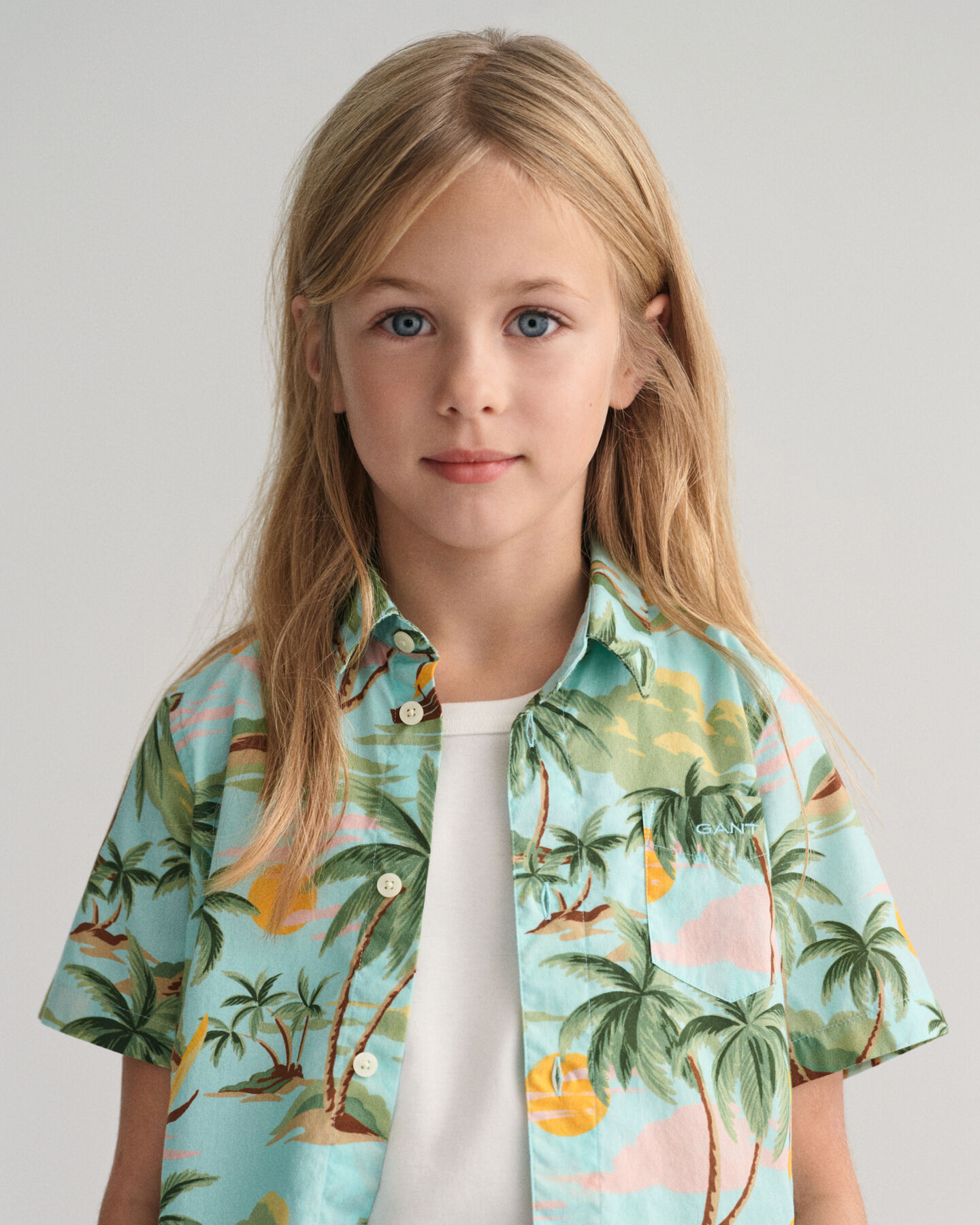 Chemise en coton à manches courtes Palm Print Kids
