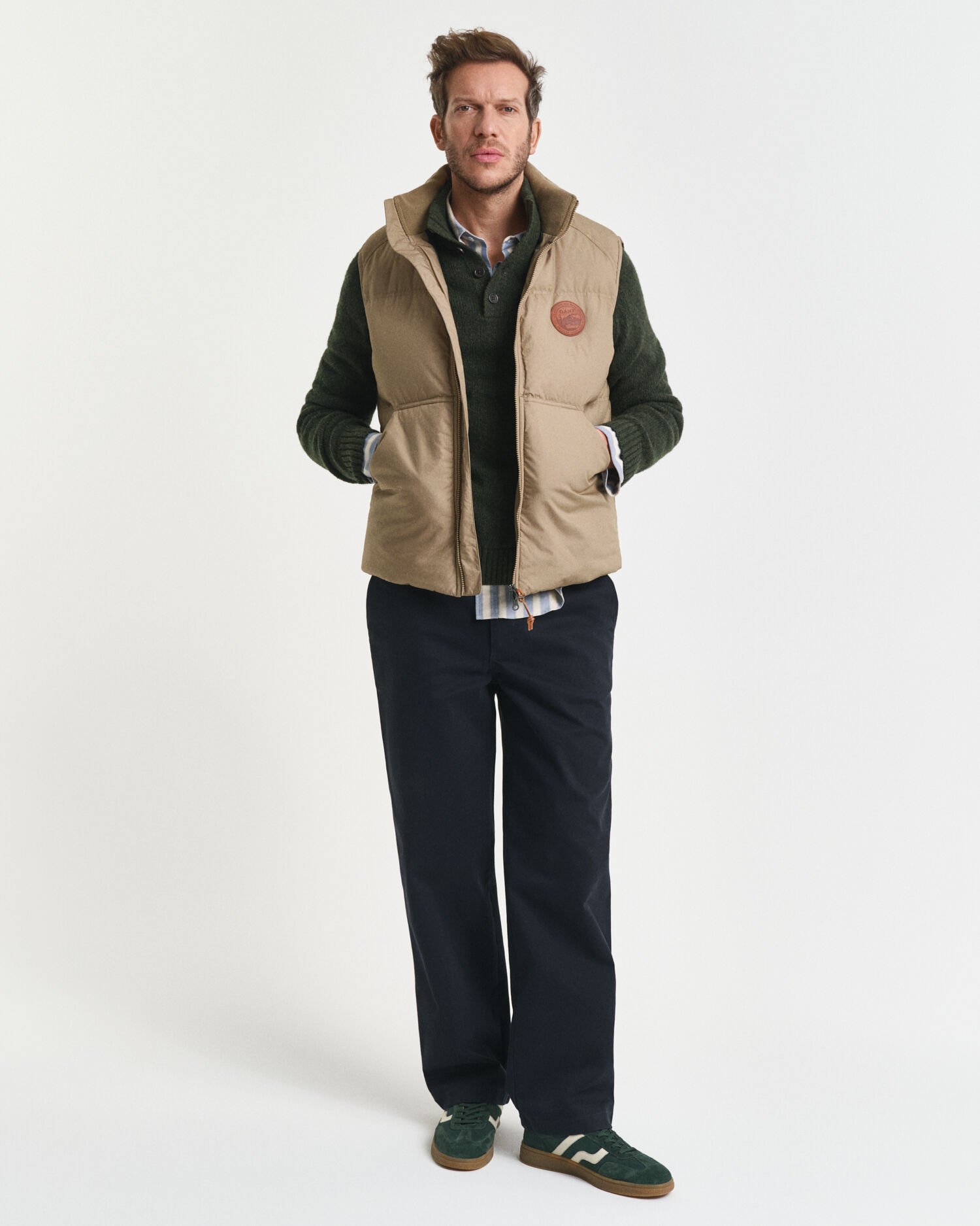 Pull semi-boutonné en laine mélangée mouchetée