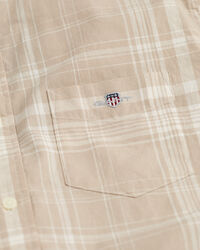 Chemise regular fit &agrave; manches courtes en coton et lin &agrave; carreaux