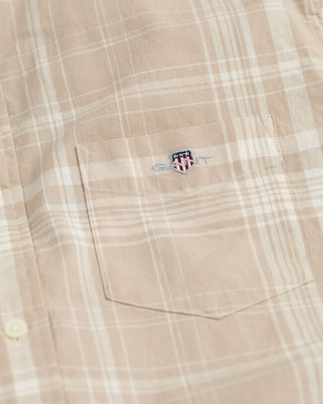 Chemise regular fit &agrave; manches courtes en coton et lin &agrave; carreaux