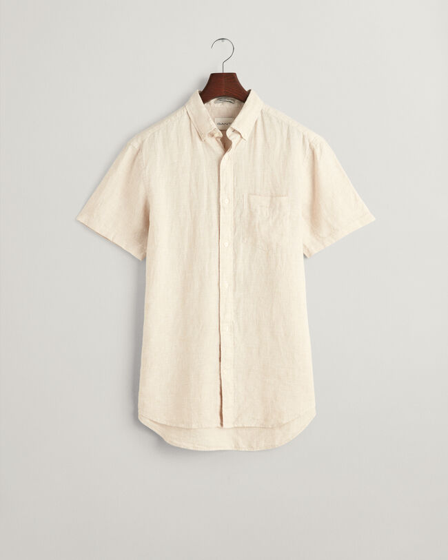 Chemise regular fit en lin &agrave; manches courtes &agrave; motif pied-de-poule