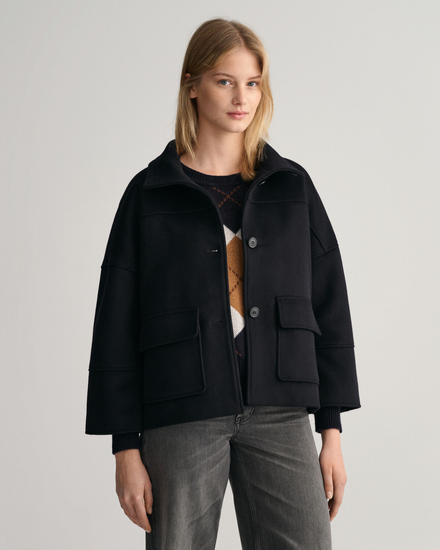 Veste courte en laine m&eacute;lang&eacute;e