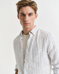 Chemise coupe regular en lin &agrave; rayures