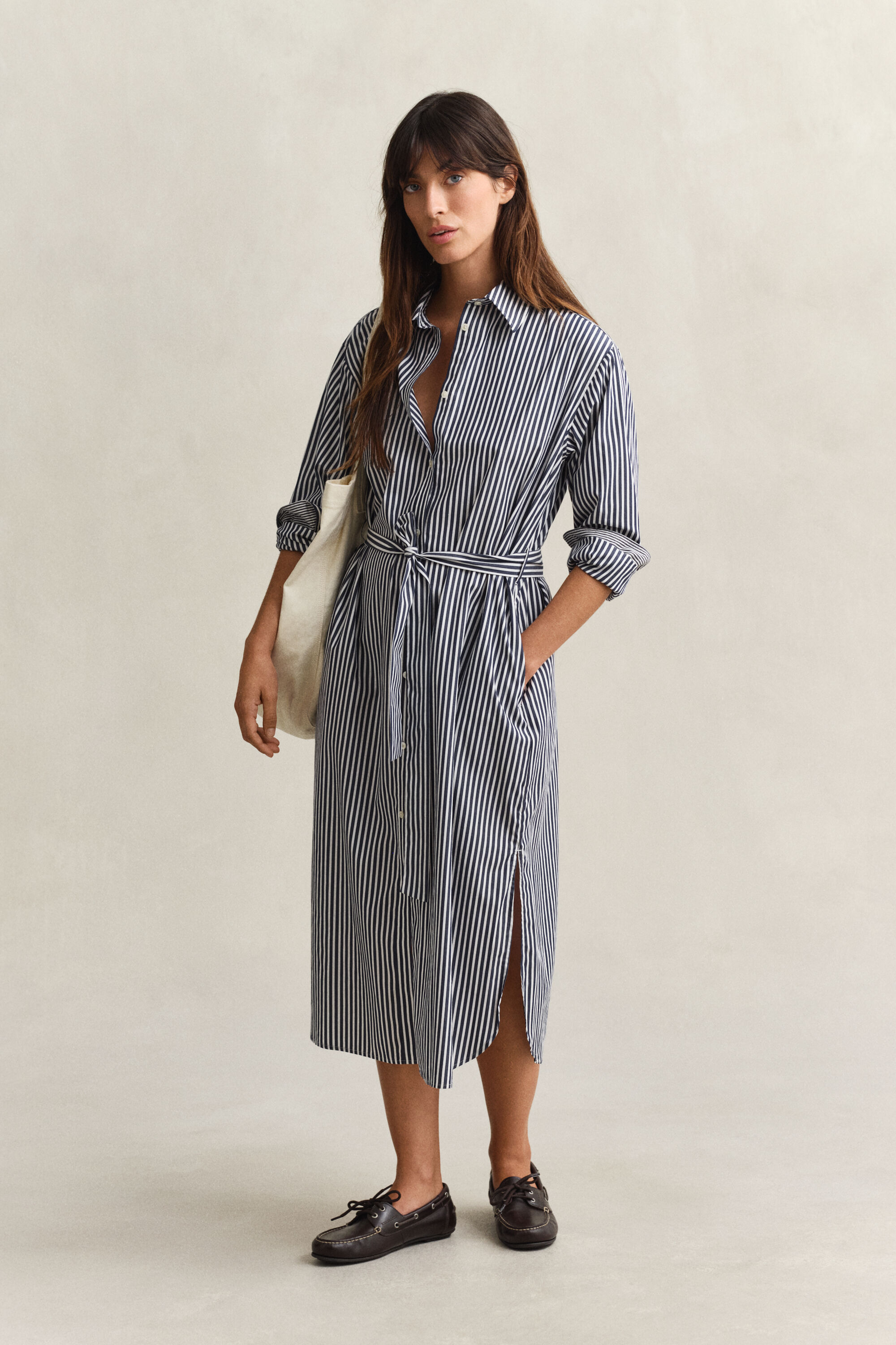 Robe-chemise en popeline à rayures