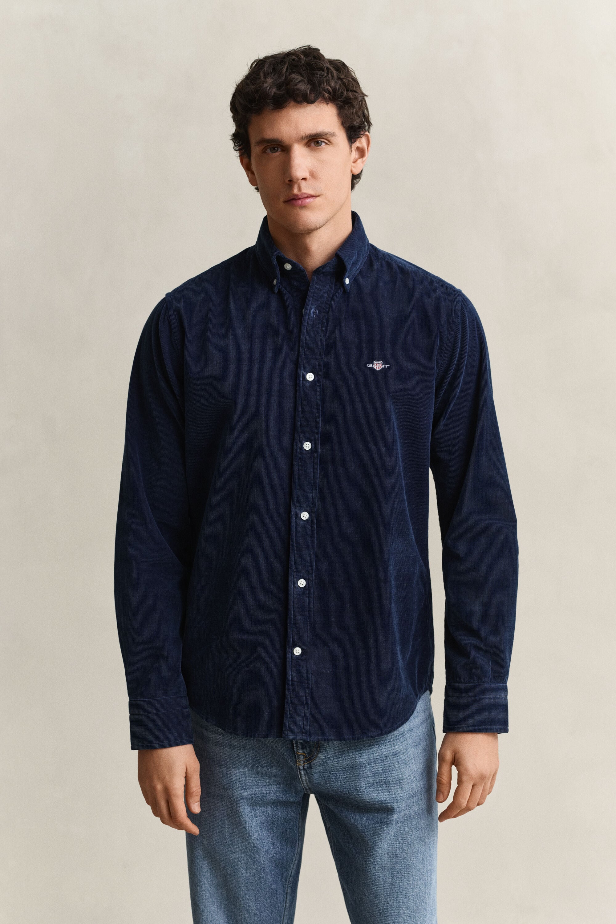 Chemise en velours côtelé indigo