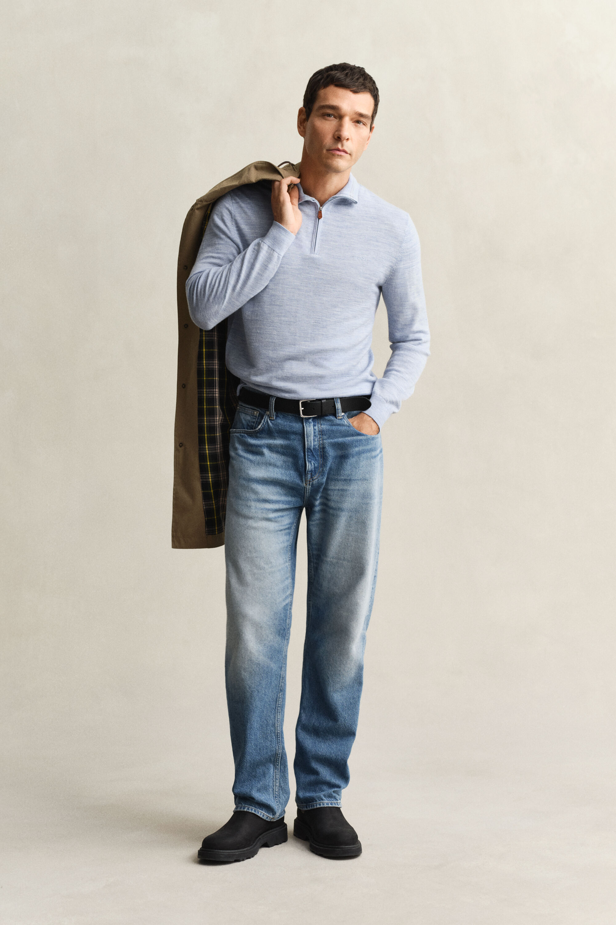 Pull à demi-zip en laine mérinos extrafine