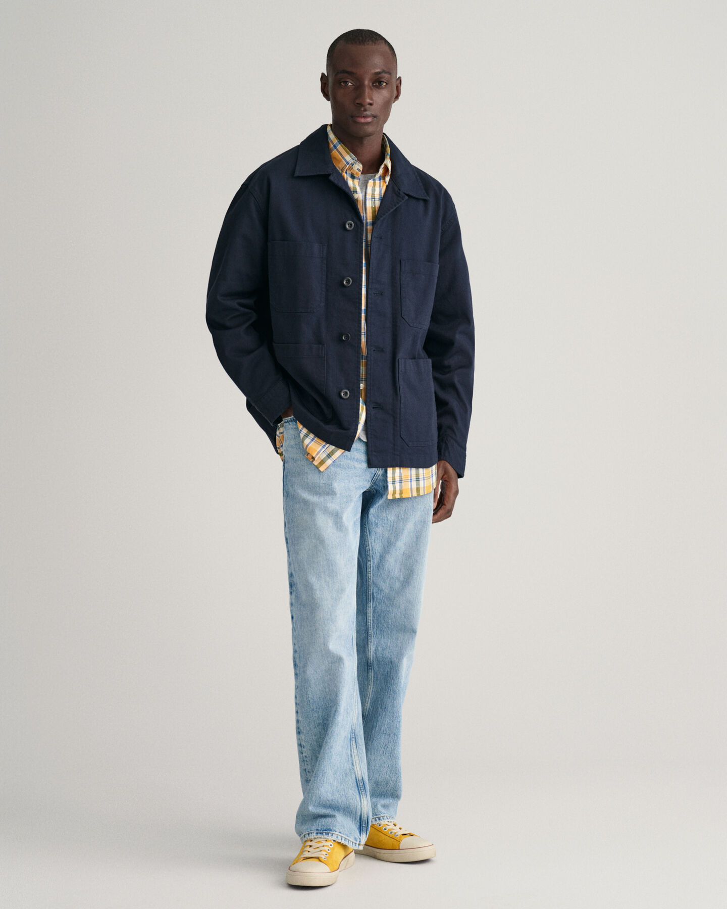 Chemise regular fit en coton et lin &agrave; carreaux