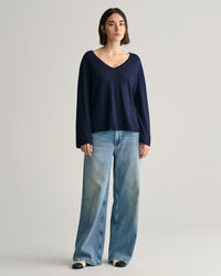 Pull col V en lin m&eacute;lang&eacute;