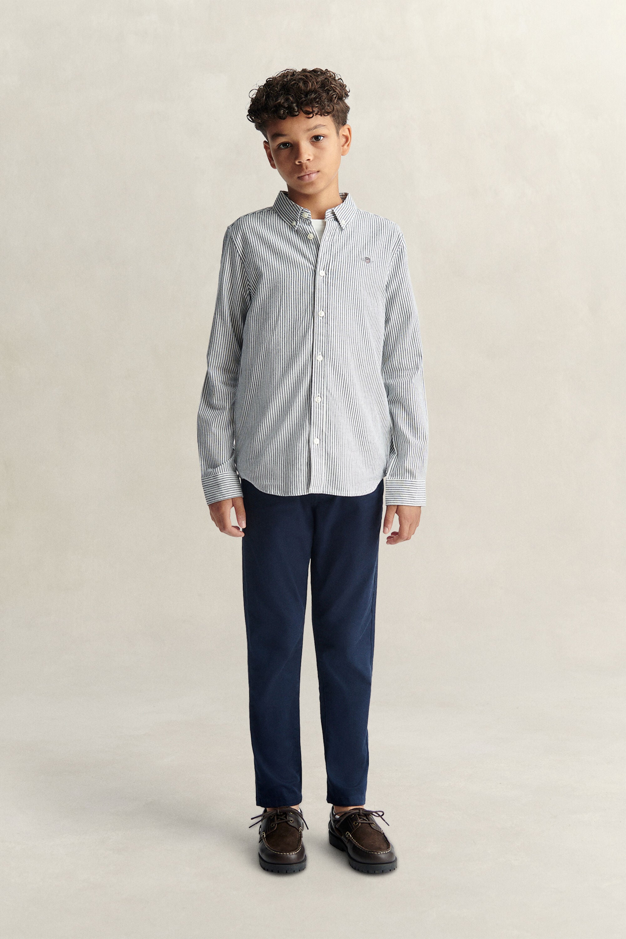 Chemise en coton Oxford à rayures avec écusson pour Ado Garçon