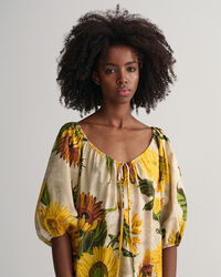 Robe froncée avec imprimé à tournesols