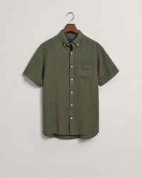 Chemise regular fit en lin teint en pi&egrave;ce &agrave; manches courtes