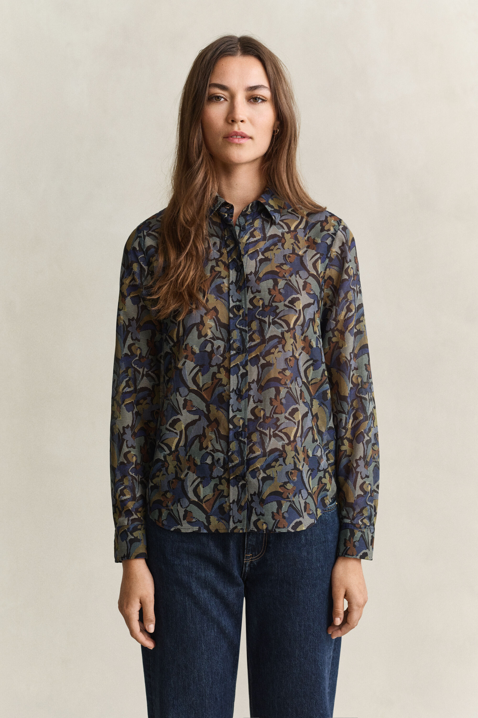 Chemise en coton et soie à motif imprimé
