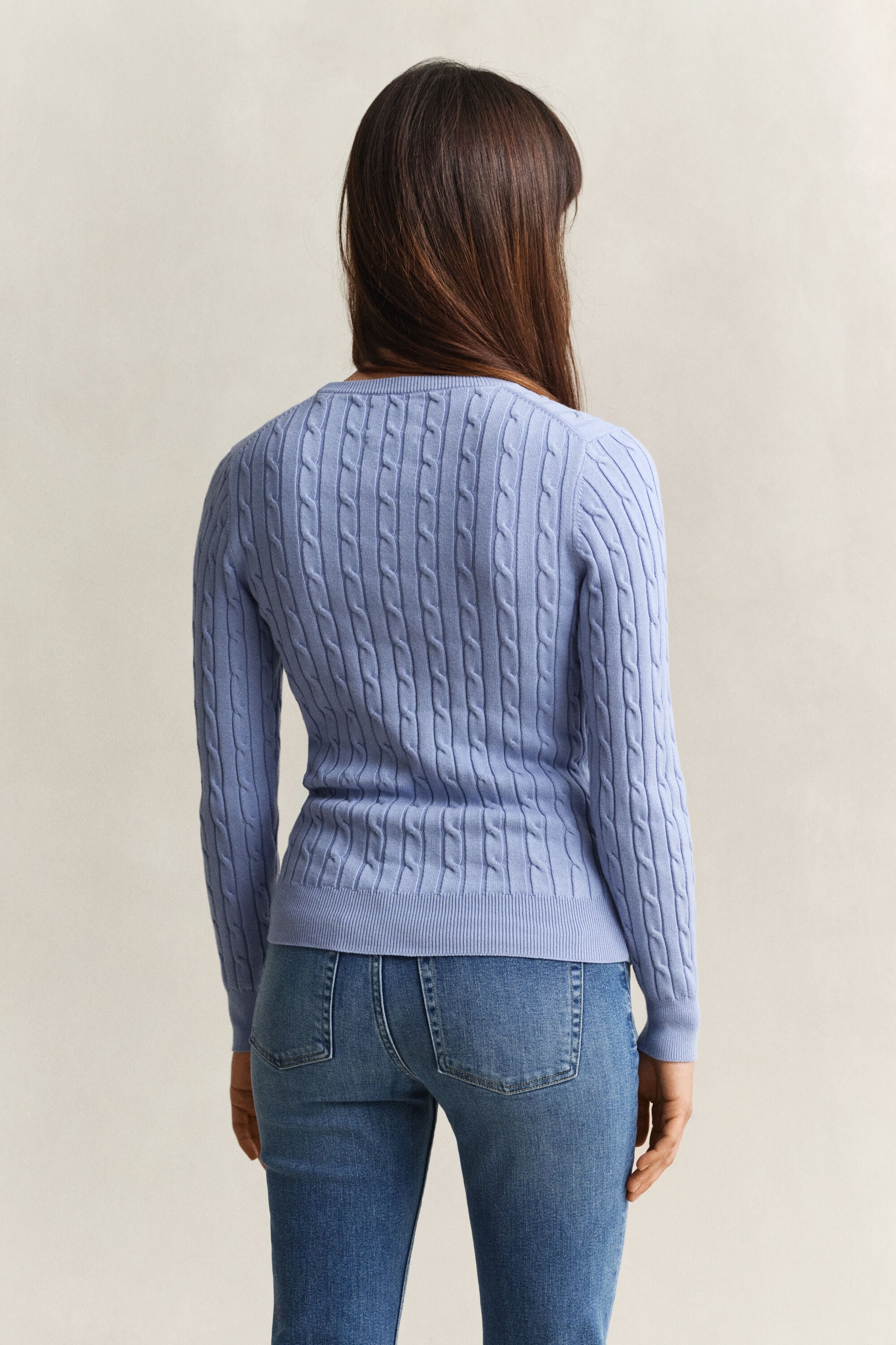 Pull col rond en maille de coton stretch à torsades