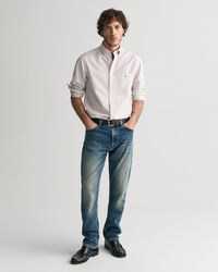 Jean regular fit &agrave; d&eacute;lavage vintage