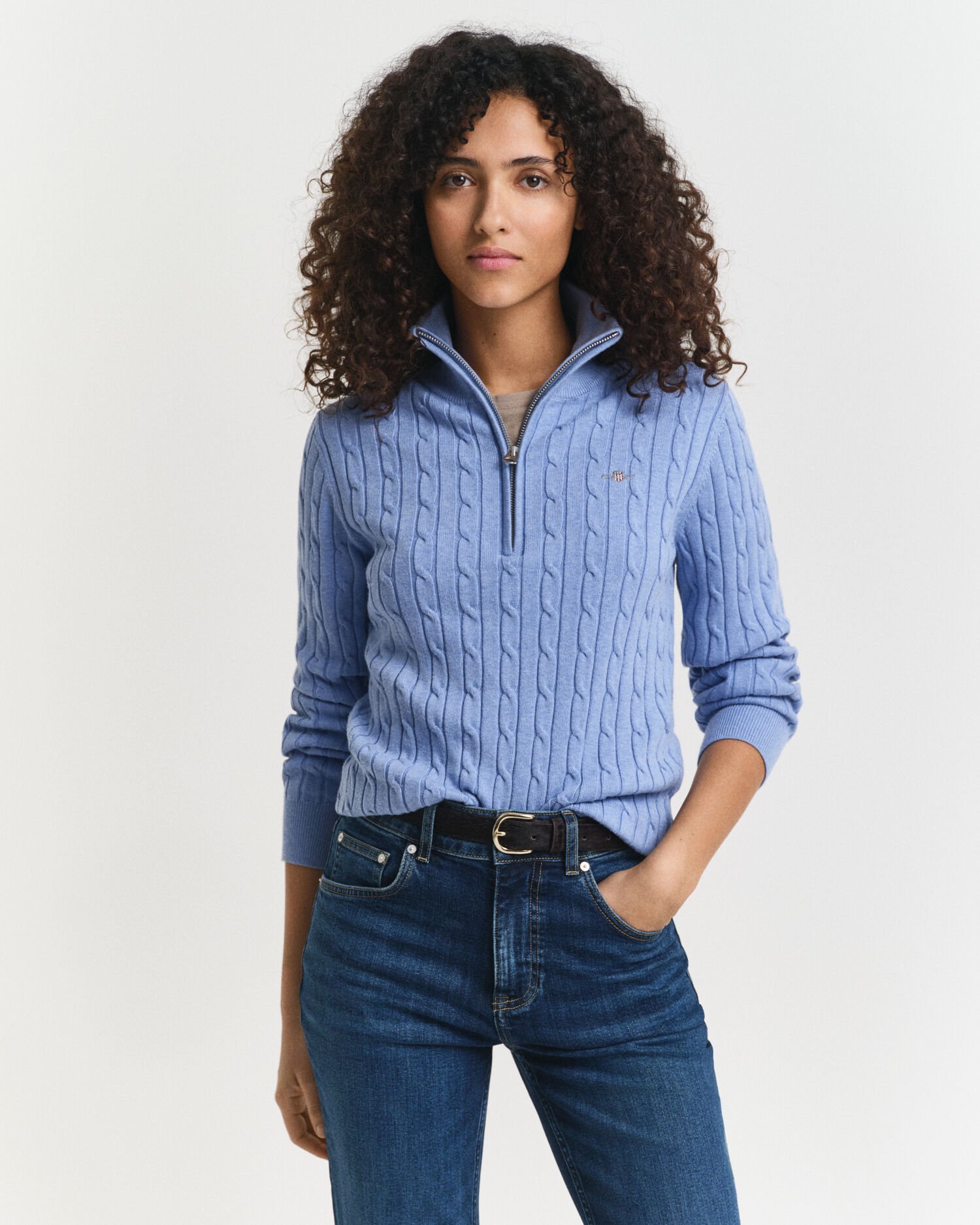 Pull à demi-zip en maille torsadée