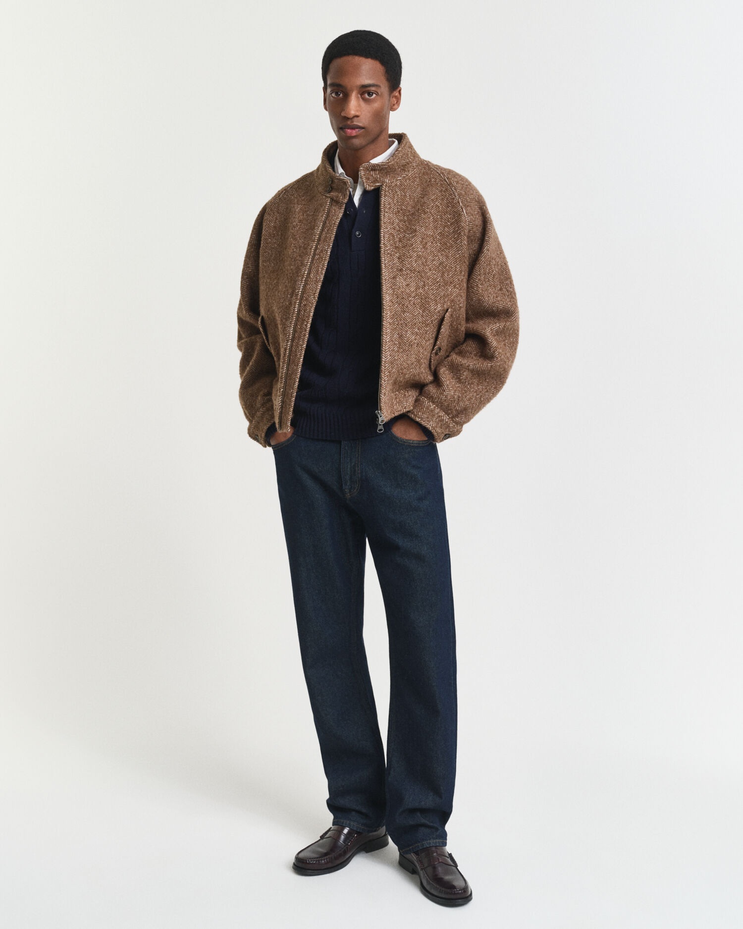 Pull polo en maille de laine d'agneau à torsades