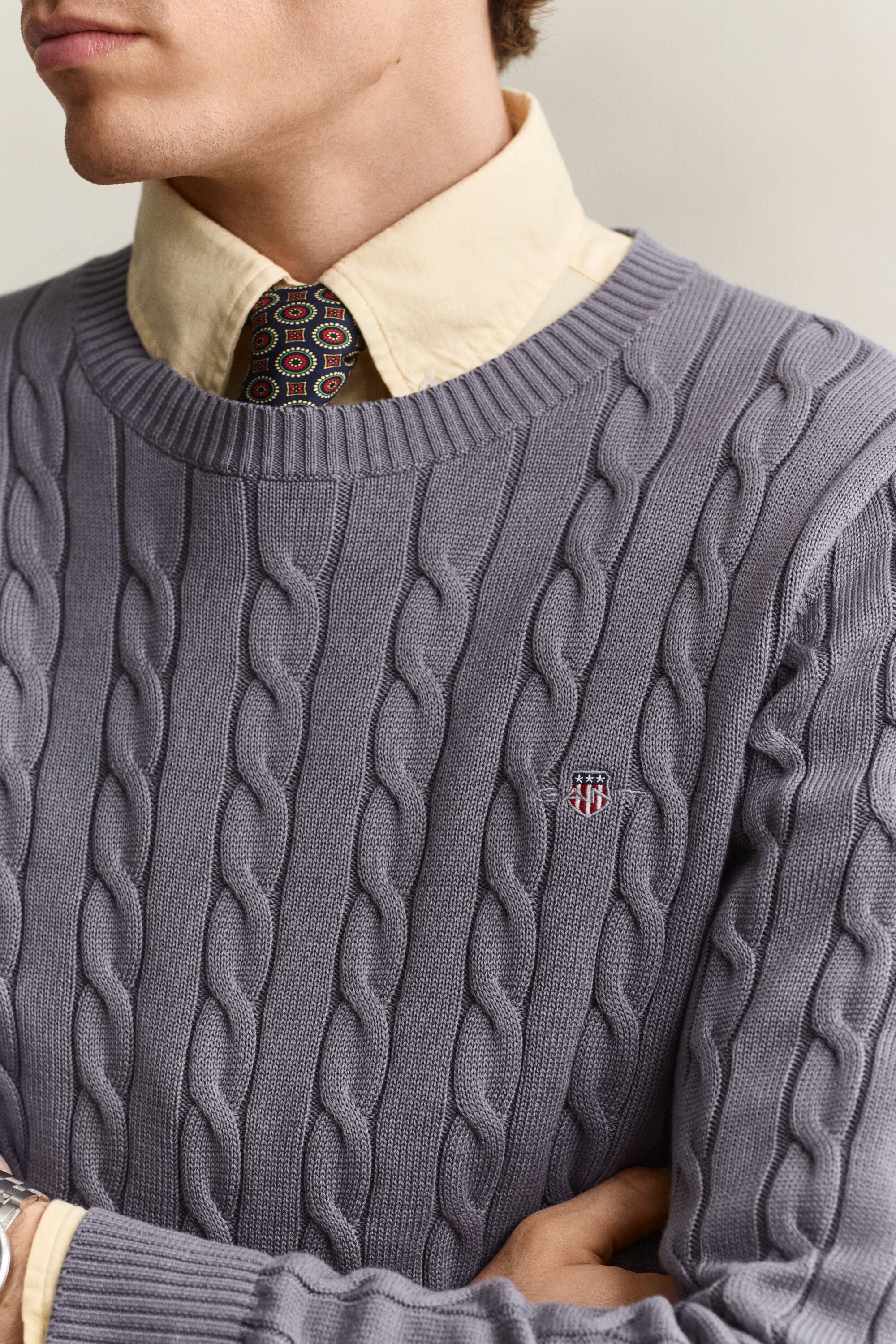 Pull col rond en maille de coton torsadée