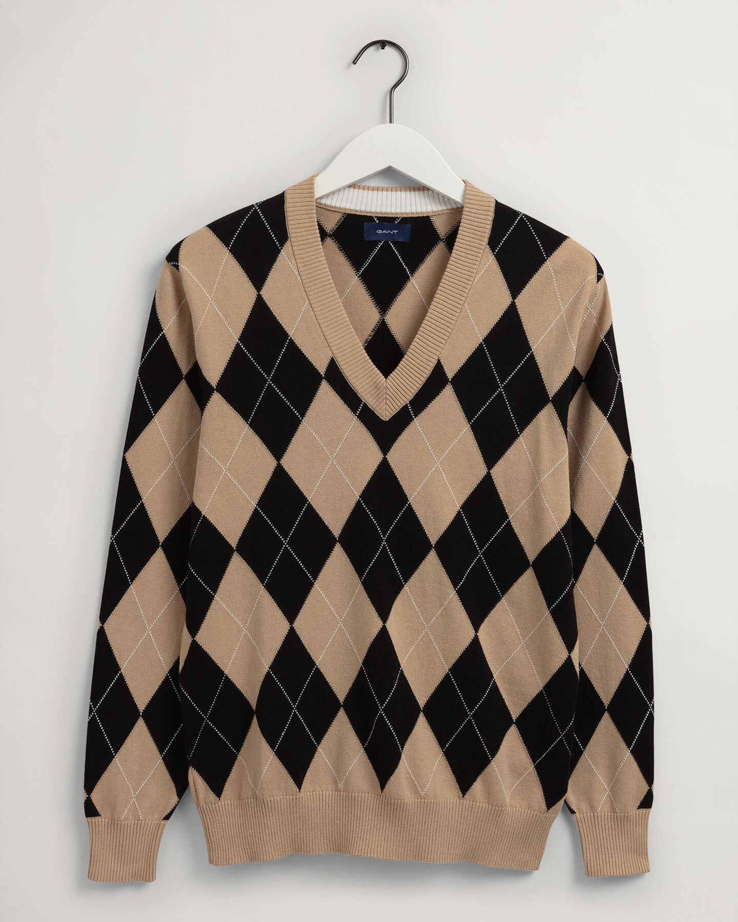 Pull col V à motif argyle
